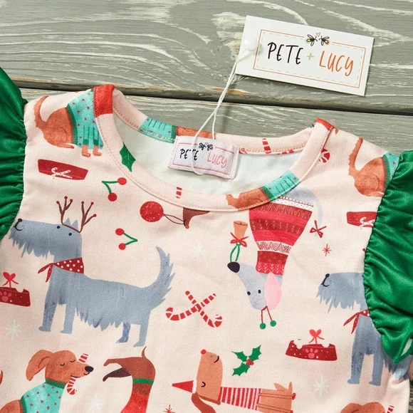 We Woof You a Merry Christmas Ruffle Romper PETE + LUCY Winter Holiday 6-9 NEW - Picture 3 of 7